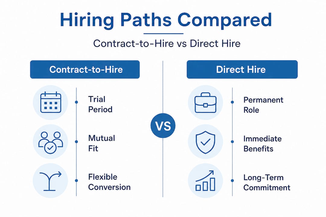 Infographic comparing contract-to-hire and direct hire paths