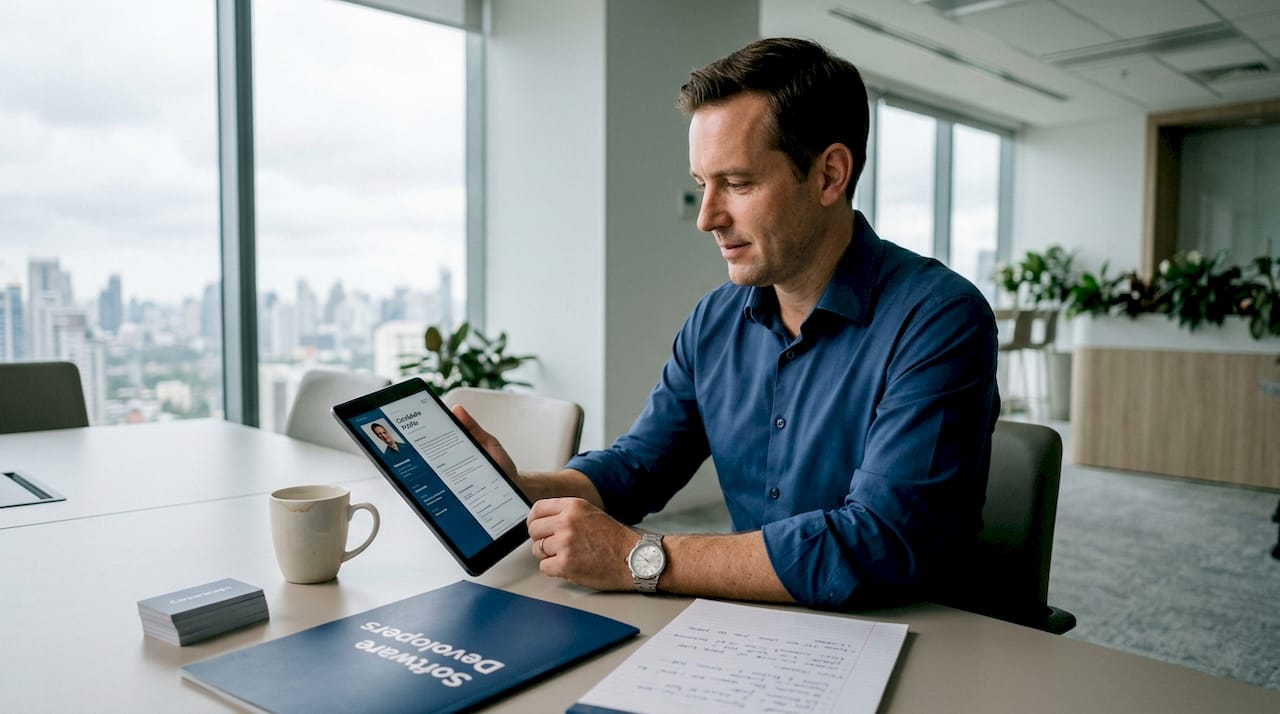 Recruiter reviewing digital candidate profiles