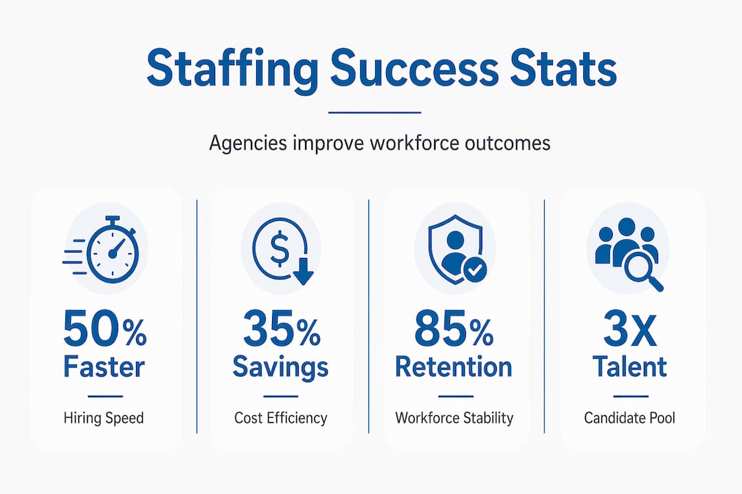 Infographic showing hiring speed, savings, retention, talent pool