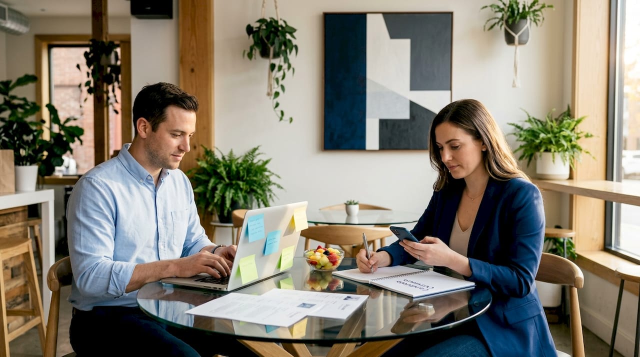 Recruiters collaborating on candidate outreach