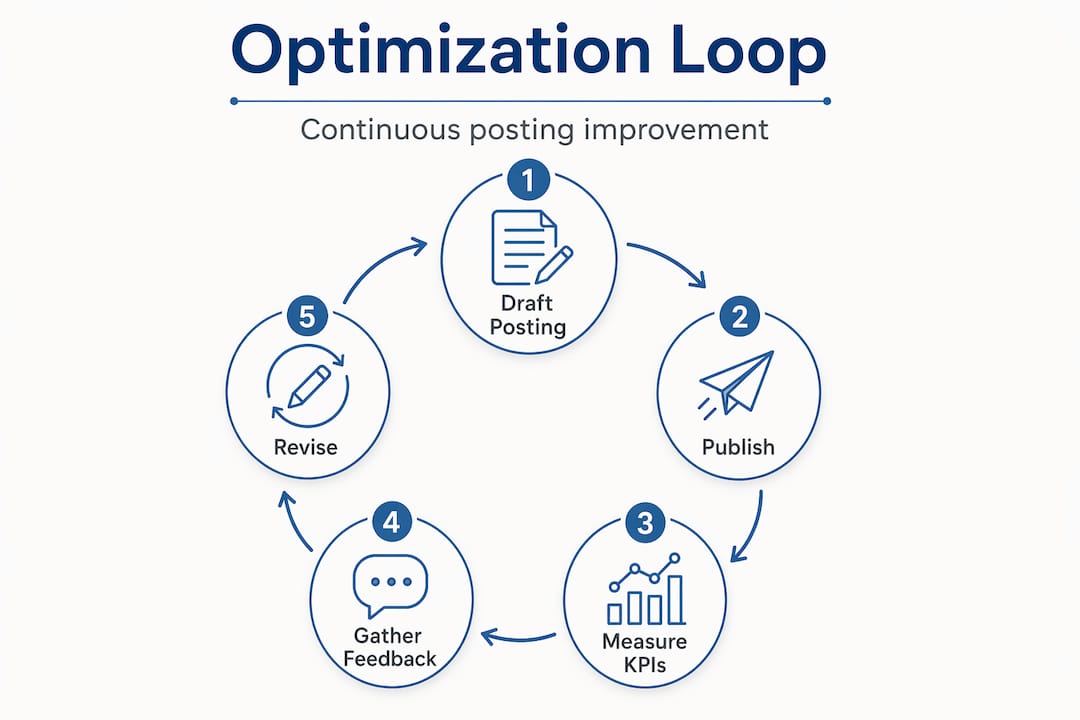 Infographic shows five-step job posting optimization cycle