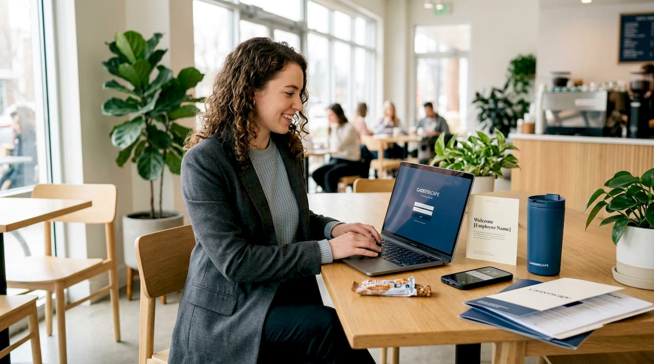 New employee starting work at open-plan desk