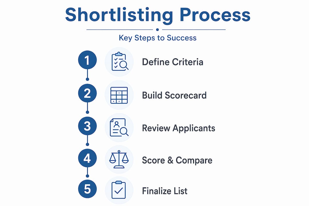 Infographic showing five steps of shortlisting applicants