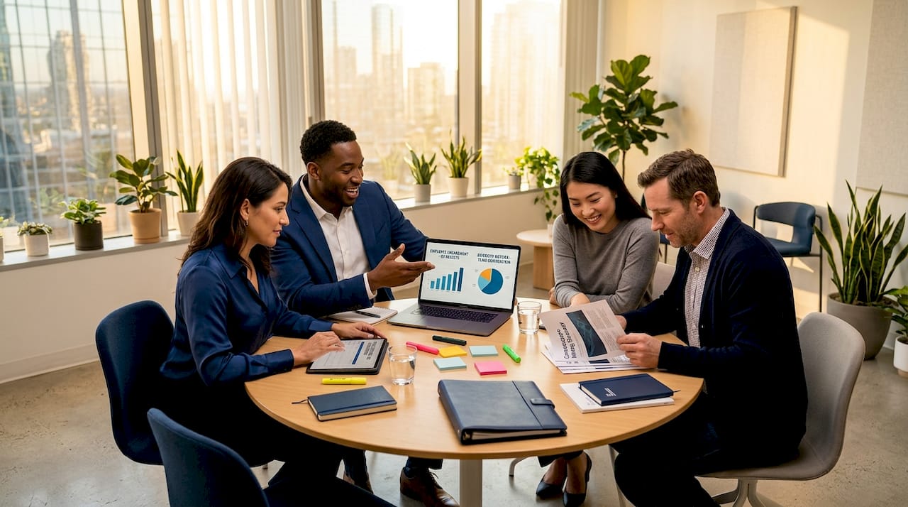 Team collaborating on talent mobility benefits