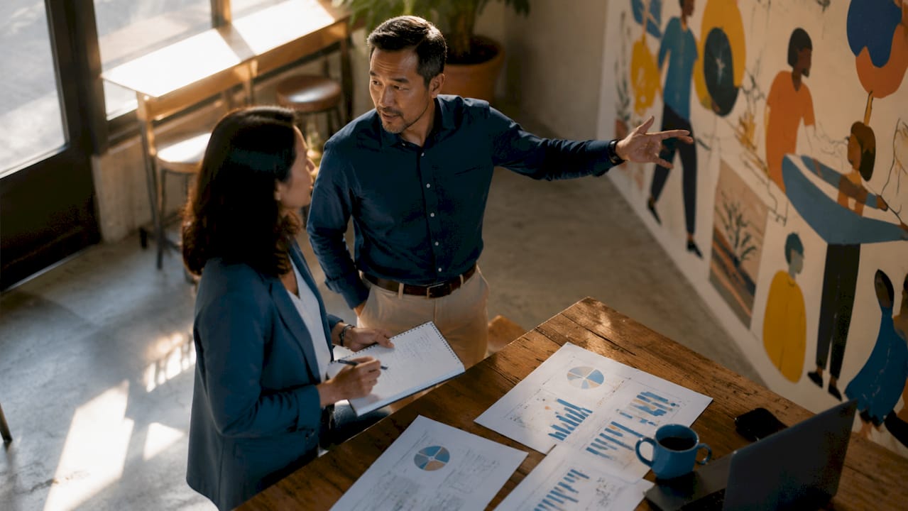 HR team discussing hiring efficiency metrics