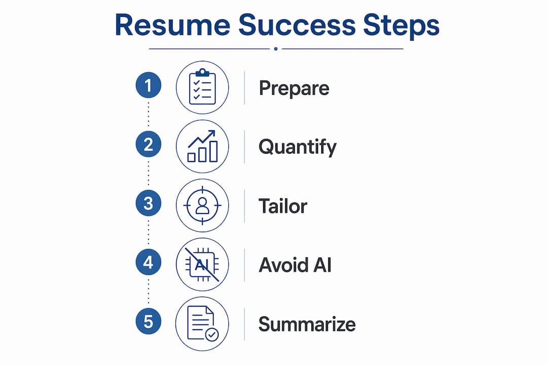 Infographic showing five steps for a high-impact resume