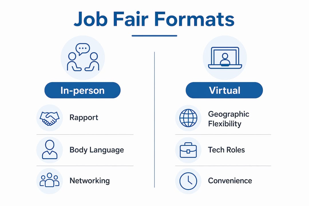 Infographic comparing in-person and virtual job fairs