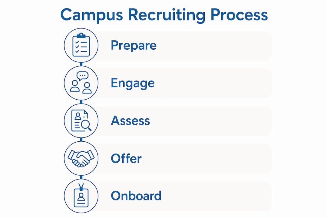 Infographic of campus recruiting hiring cycle steps