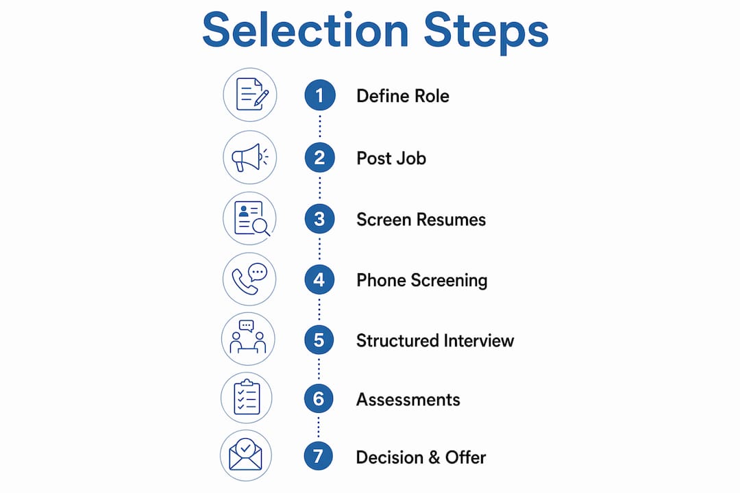 Infographic showing key employee selection steps in order