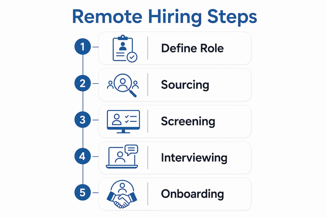 Infographic outlining remote hiring five-step process