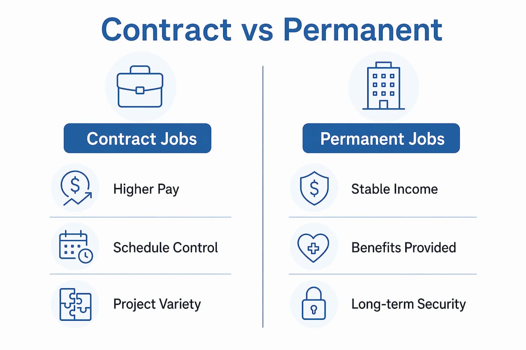 Infographic comparing contract jobs and permanent jobs