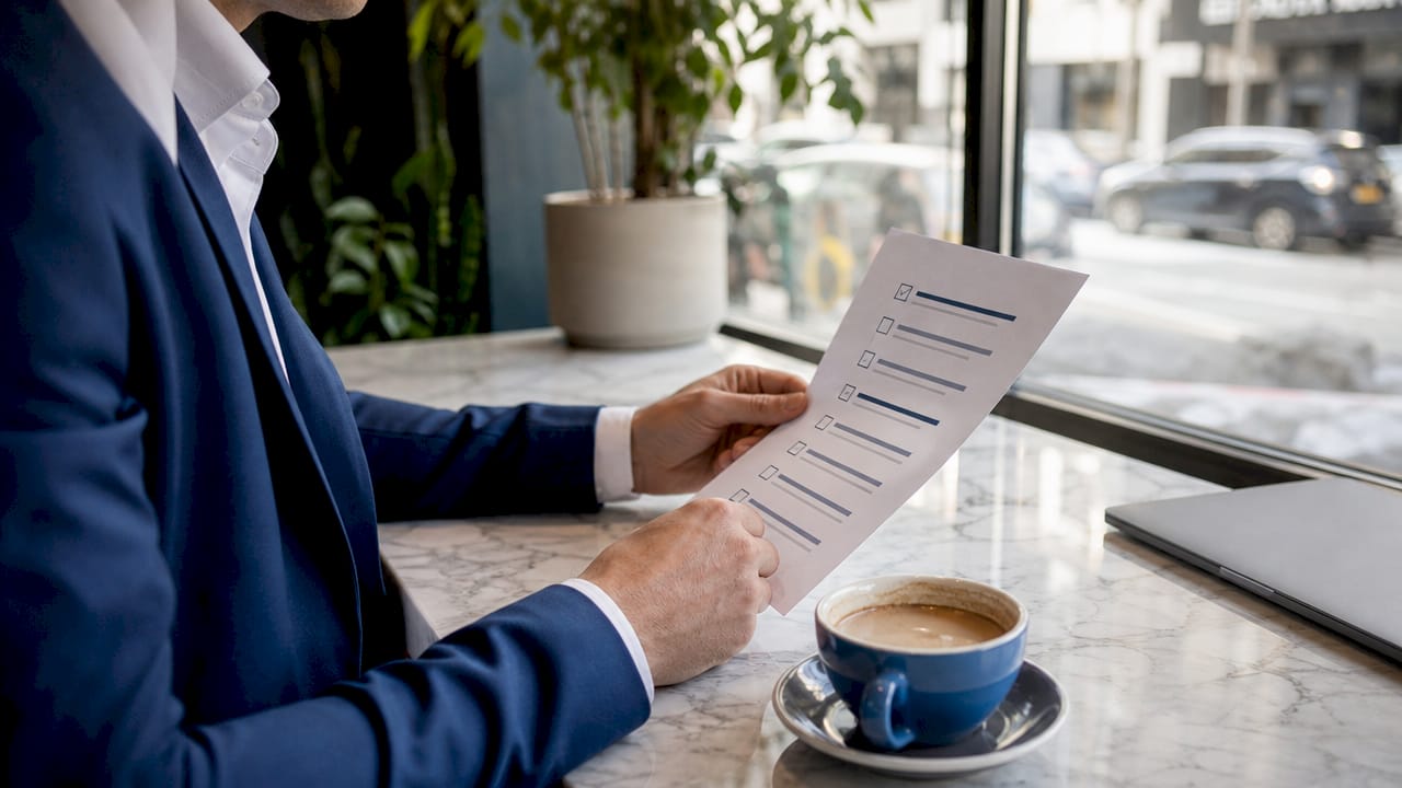 Hands reviewing recruitment checklist