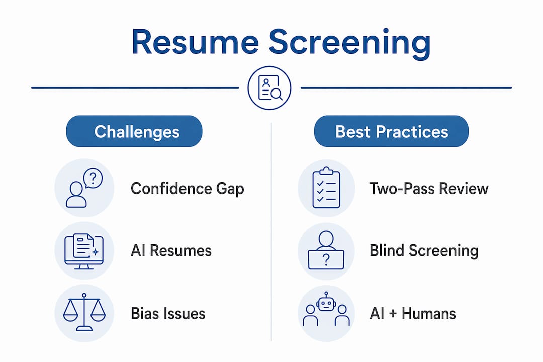 Infographic comparing resume screening challenges and best practices
