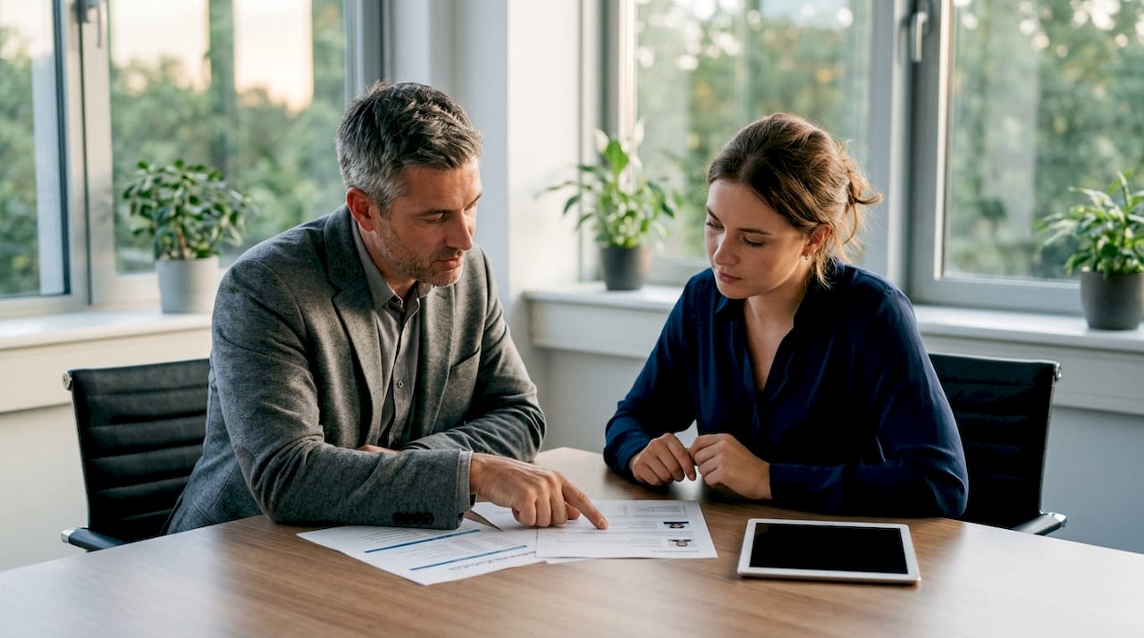 Hiring manager and recruiter discussing interviews