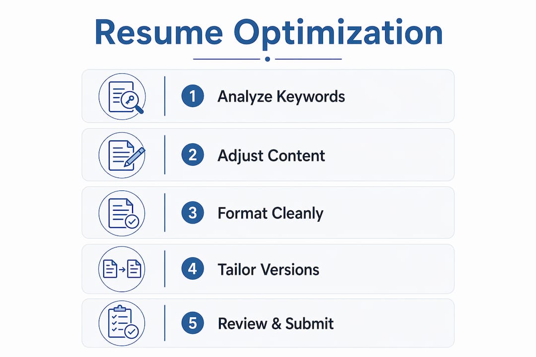 Infographic showing five steps of resume optimization