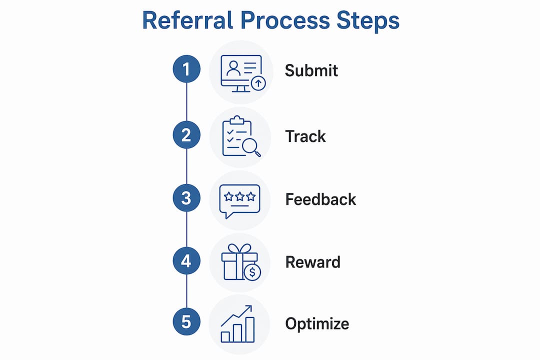 Infographic illustrating employee referral process steps