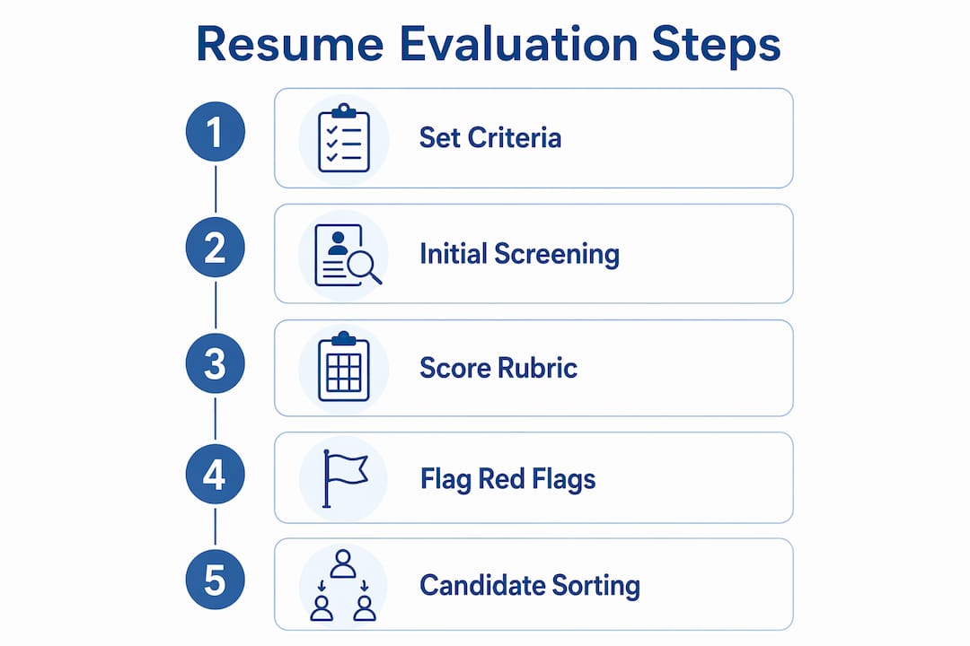 Infographic outlining resume evaluation steps with five stages