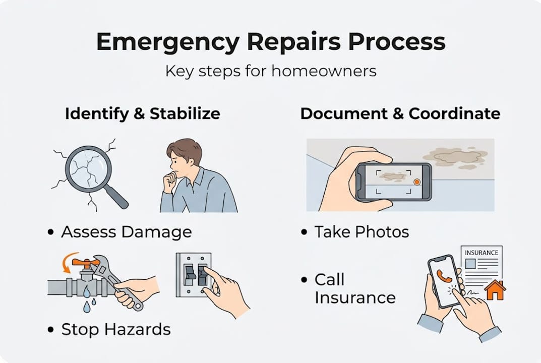 Infographic summarizes emergency repair steps