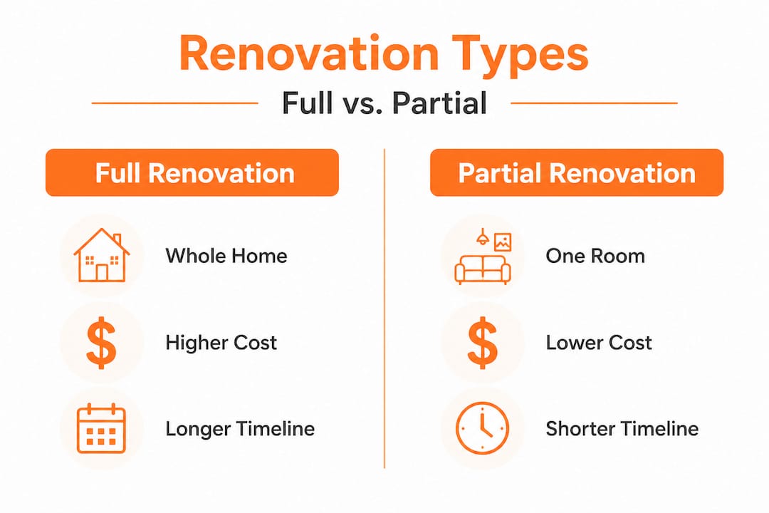 Infographic comparing full and partial renovation