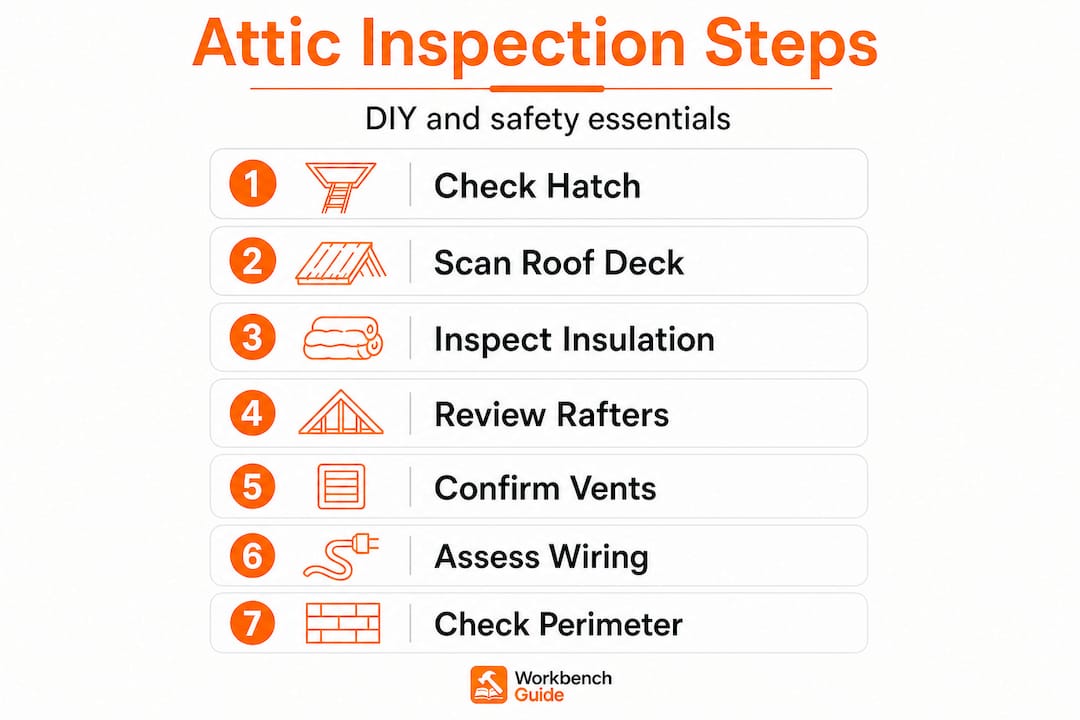 Infographic outlining attic inspection checklist steps