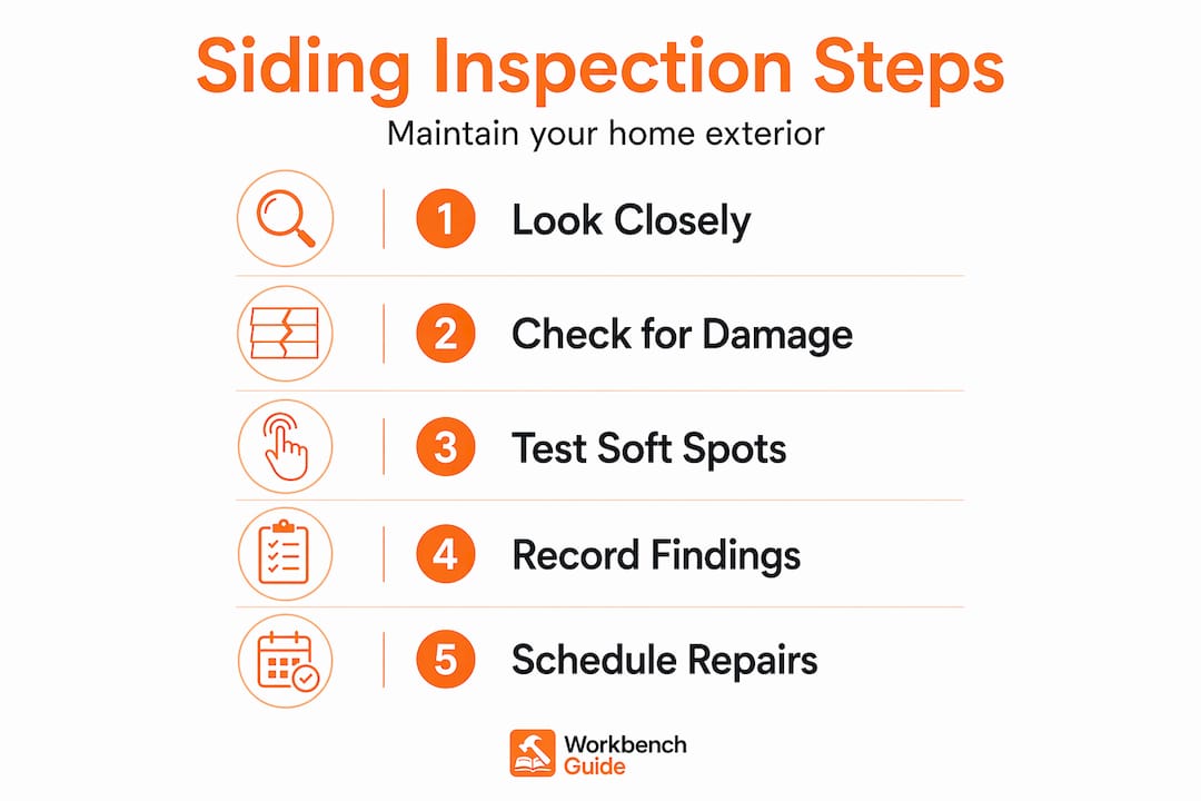 Infographic showing five steps to inspect siding