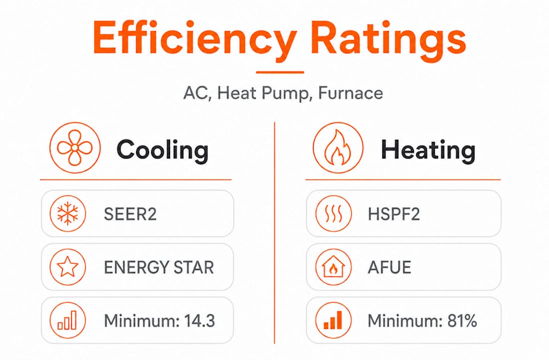Infographic comparing cooling and heating efficiency ratings