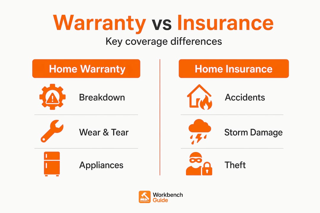 Infographic comparing home warranty with insurance