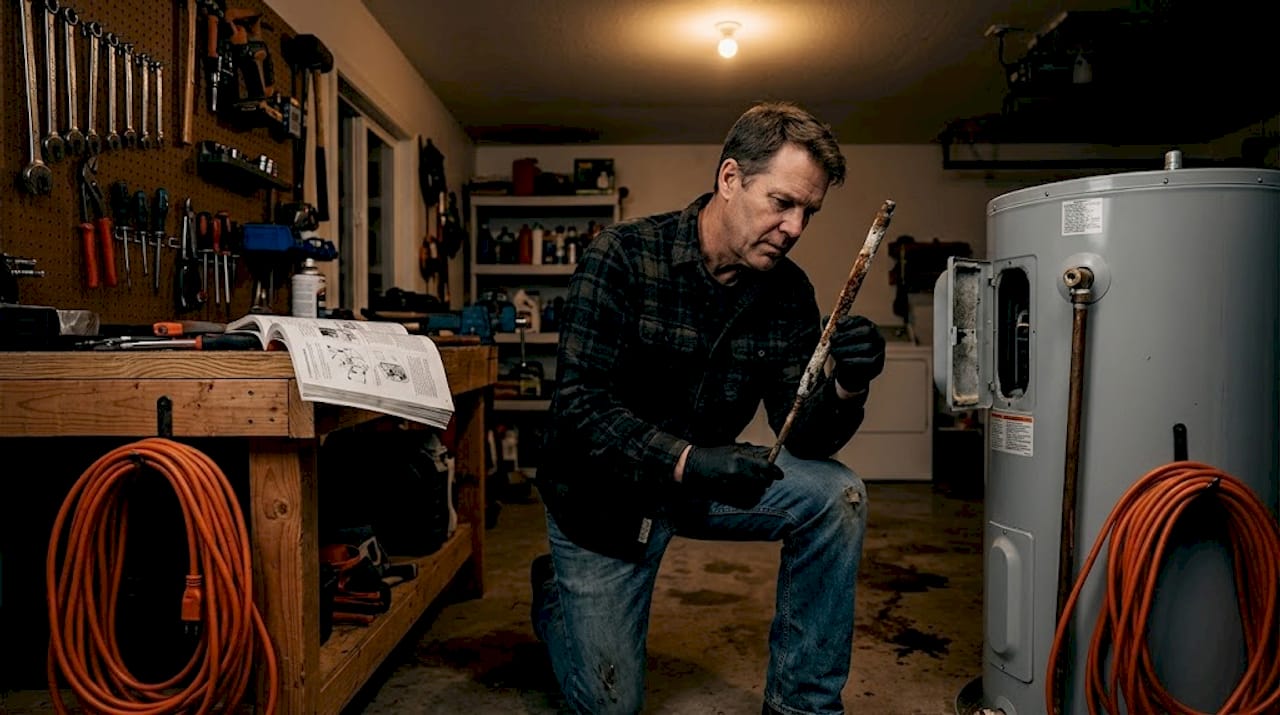 Inspecting anode rod on water heater
