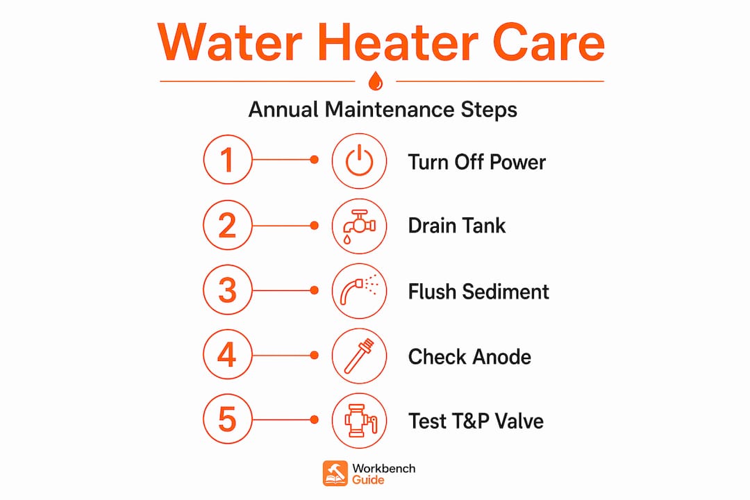 Vertical steps for water heater maintenance