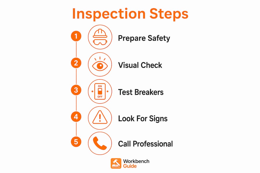 Infographic illustrating steps to inspect electrical panel