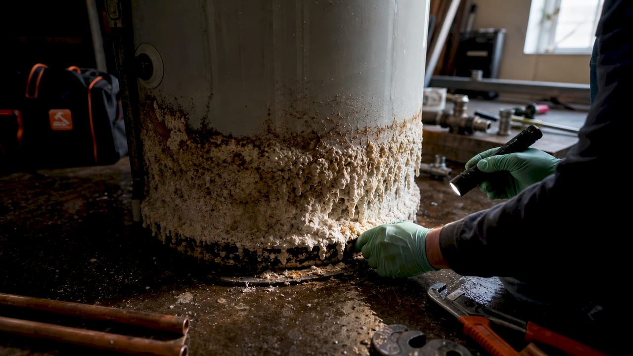 Sediment buildup inside water heater tank