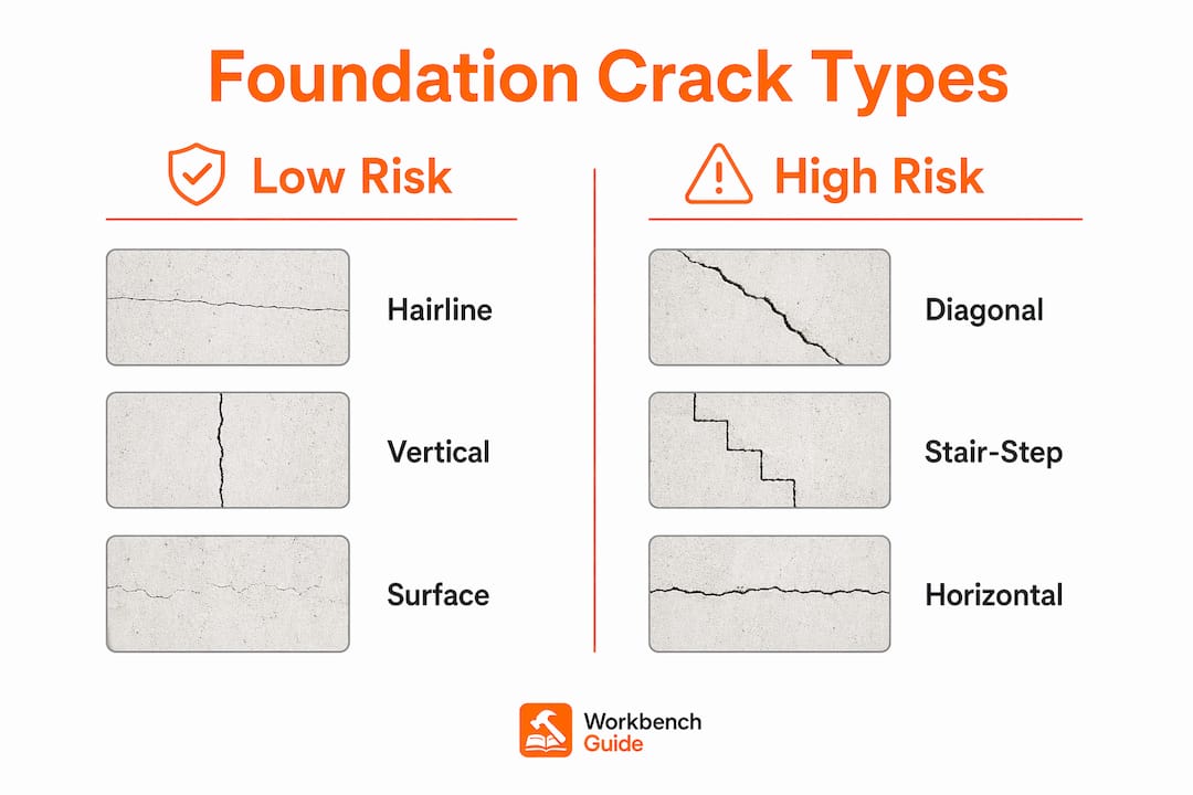 Infographic comparing low and high risk foundation cracks