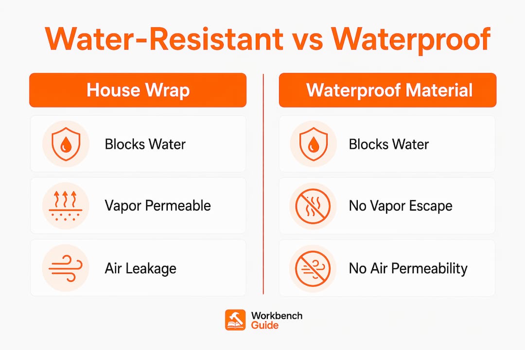 Infographic comparing house wrap and waterproof materials