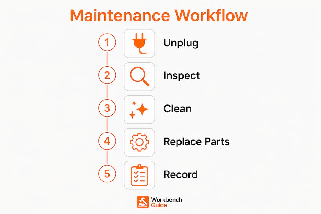 Infographic showing step-by-step appliance maintenance workflow