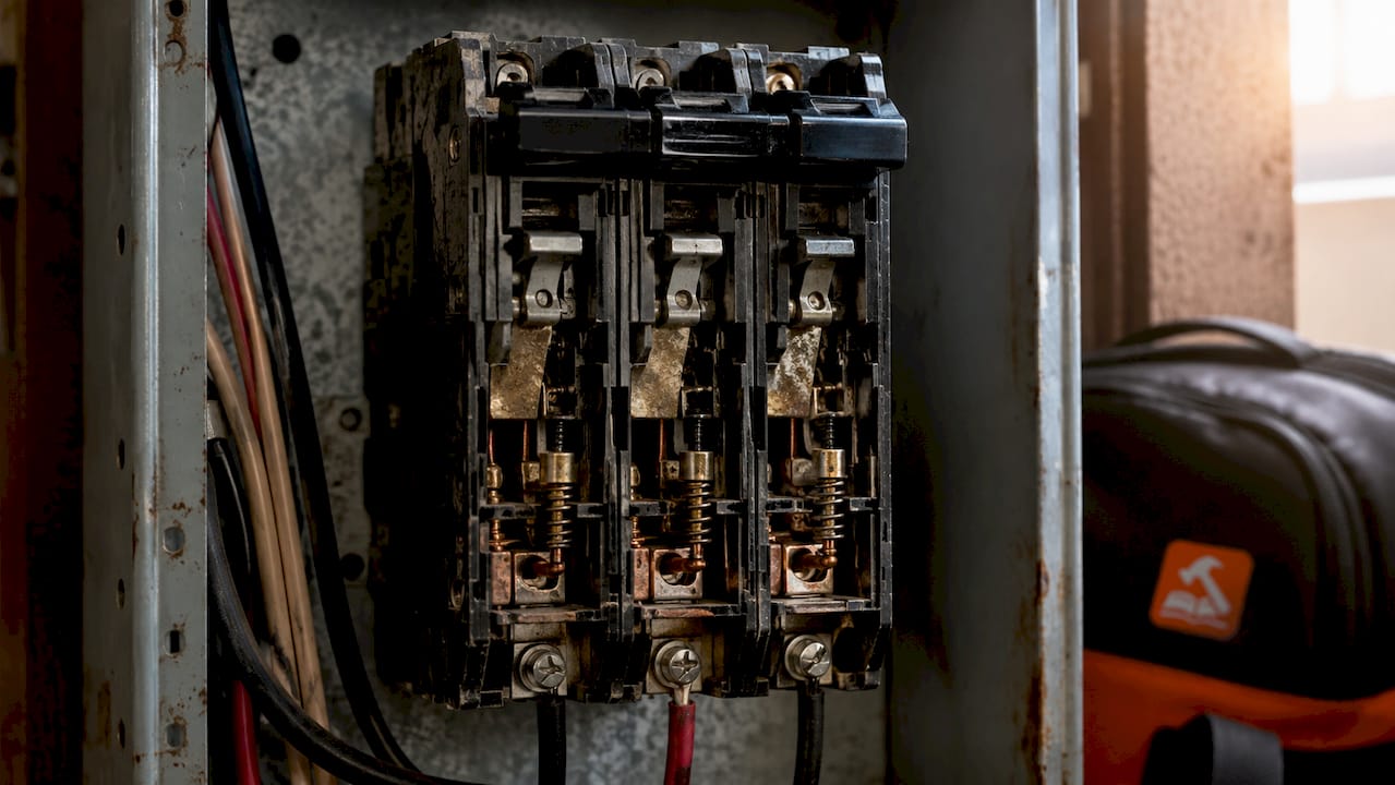 Close-up of circuit breaker internal components