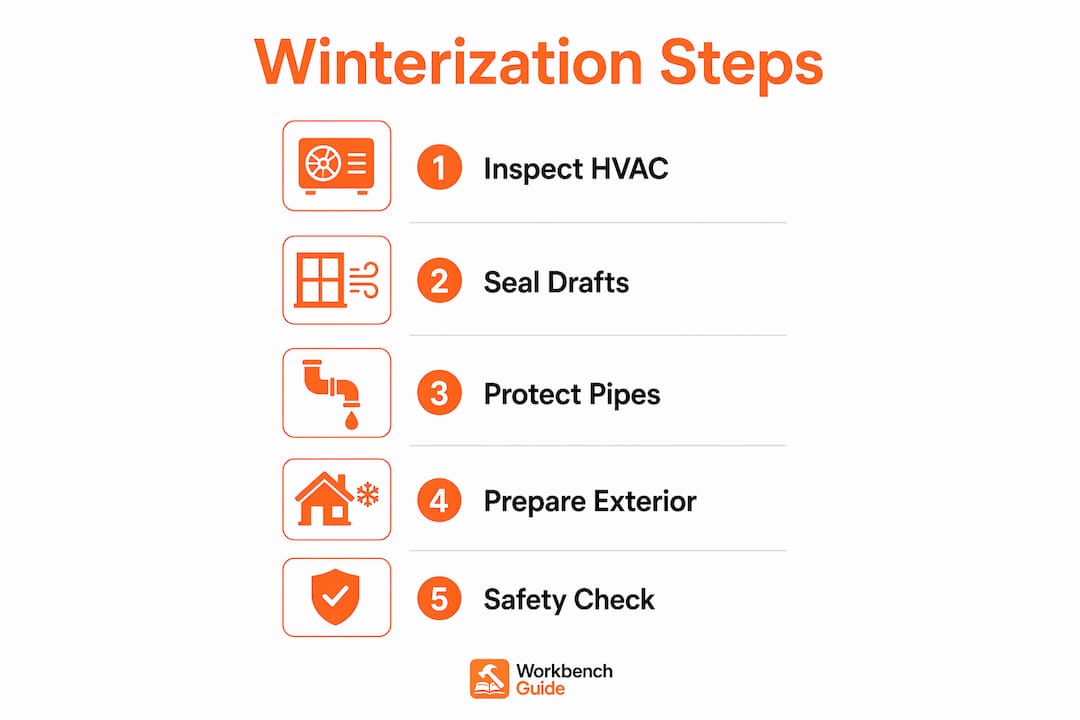 Infographic illustrating step by step home winterization process