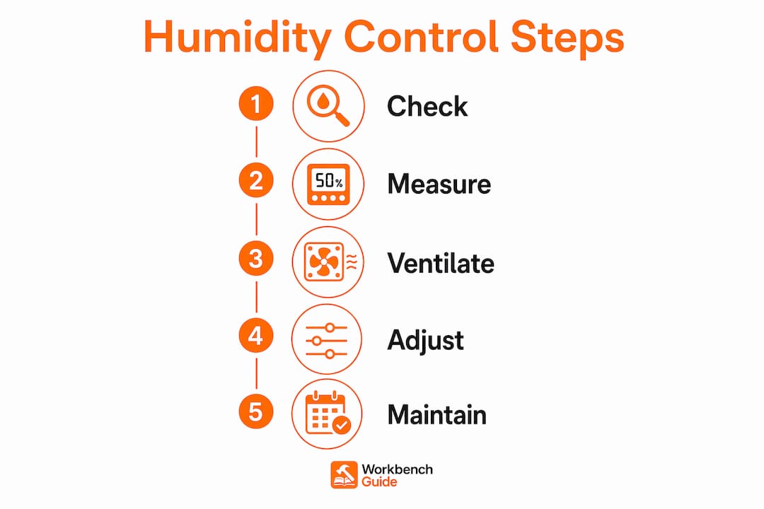 Infographic illustrating steps for indoor humidity control