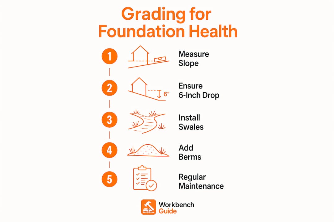 Infographic illustrating steps for grading to protect foundation