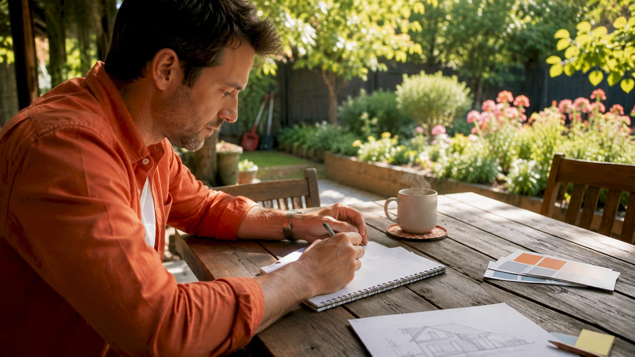 Man planning weekend home improvement projects indoors