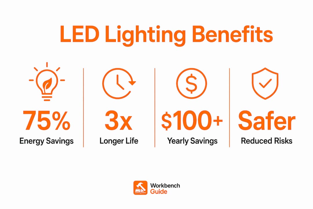 Infographic illustrating LED lighting benefits