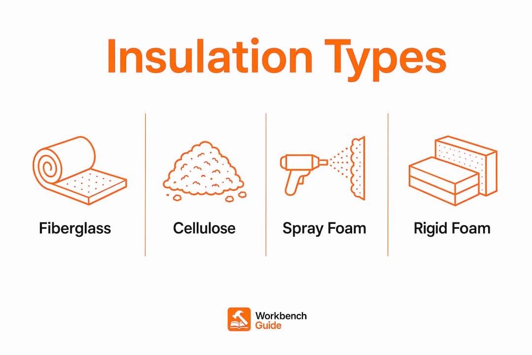 Infographic showing common home insulation types in hierarchy layout