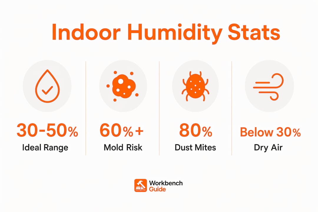 Infographic showing ideal indoor humidity ranges and related risks