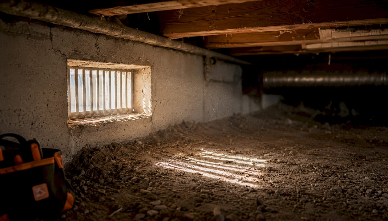 Open foundation vent in crawl space interior