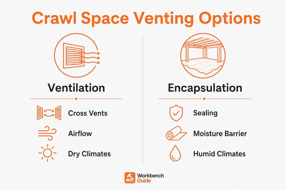 Infographic comparing ventilation and encapsulation options for crawl spaces