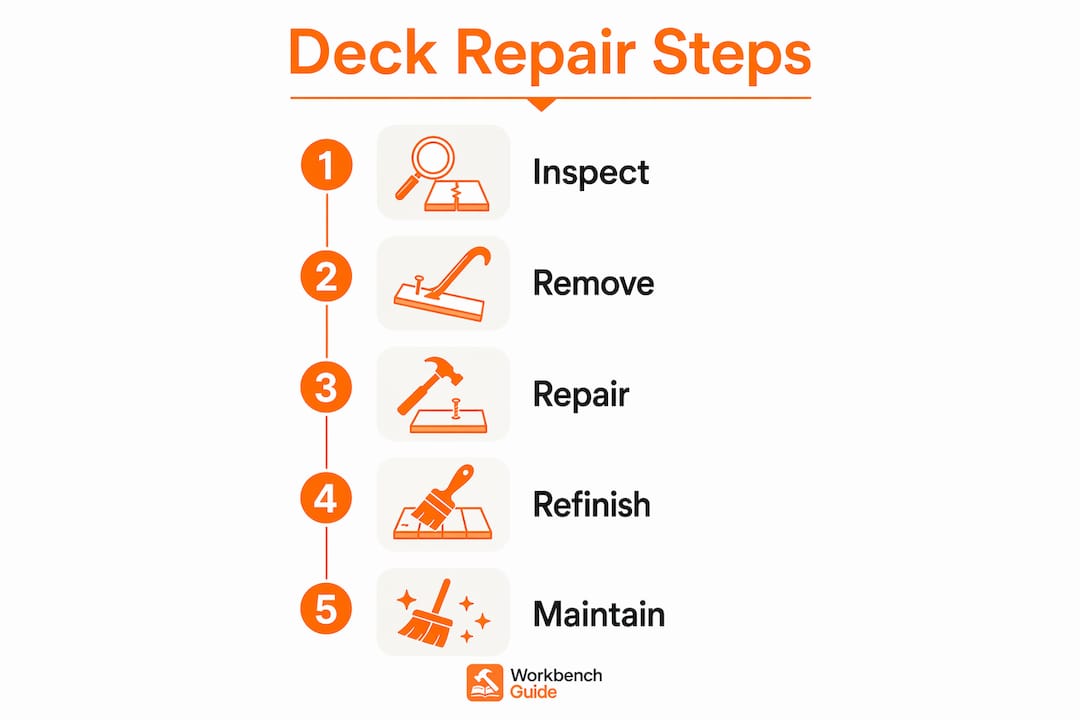 Infographic showing step-by-step deck repair process