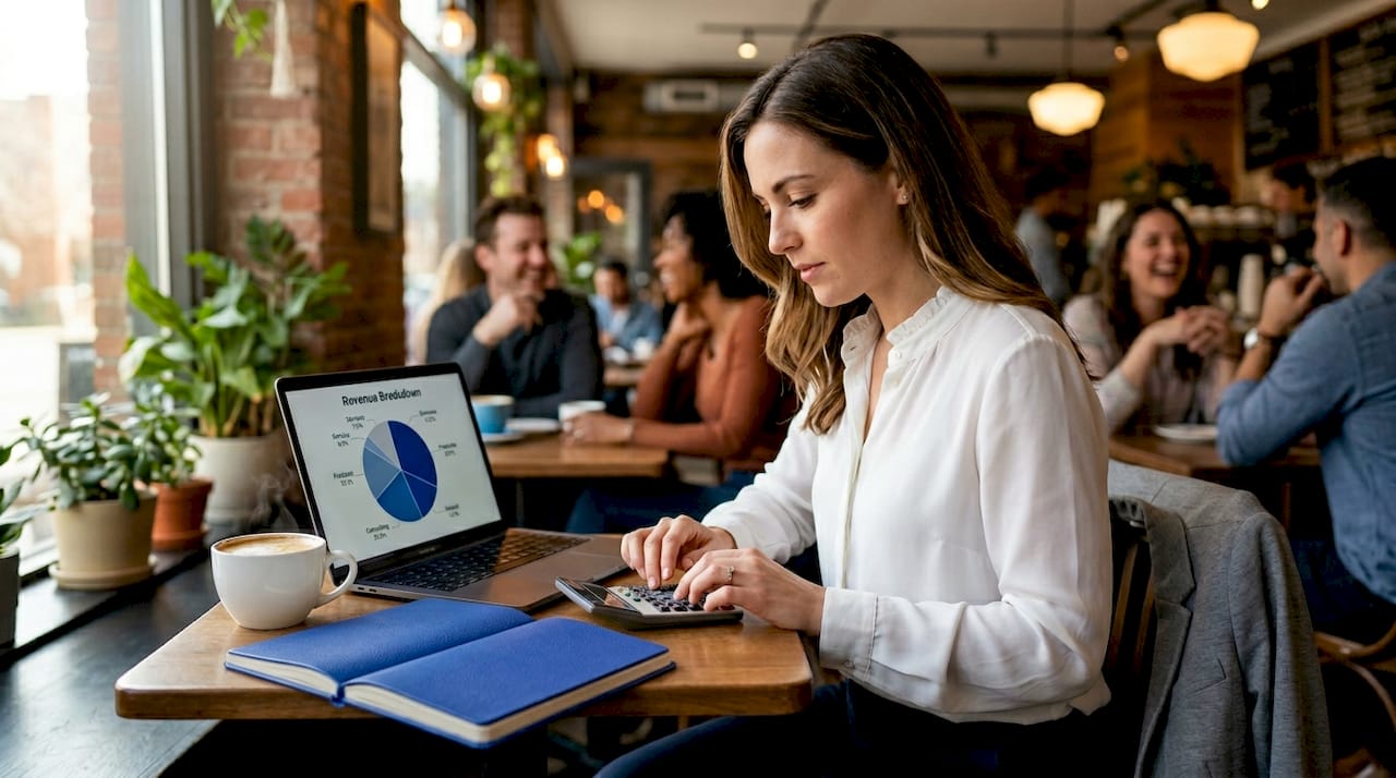 Entrepreneur calculating tax exemptions at workspace