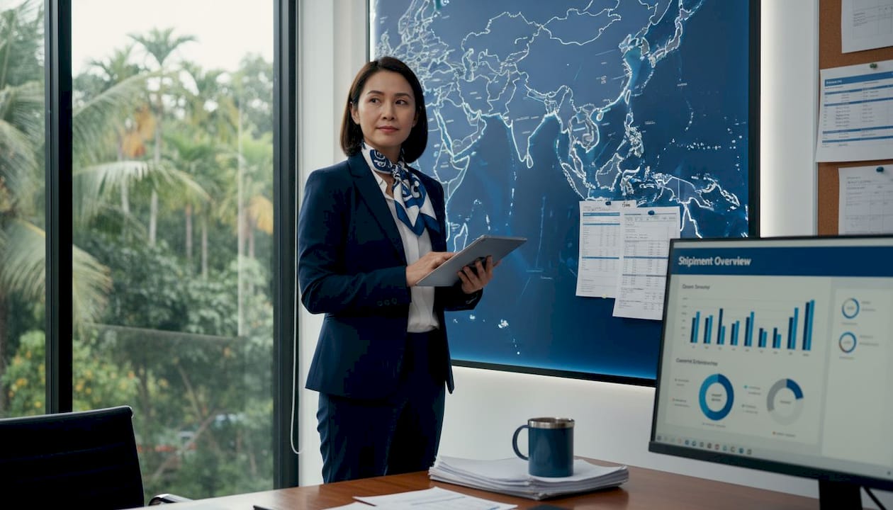 Logistics manager reviewing Singapore infrastructure