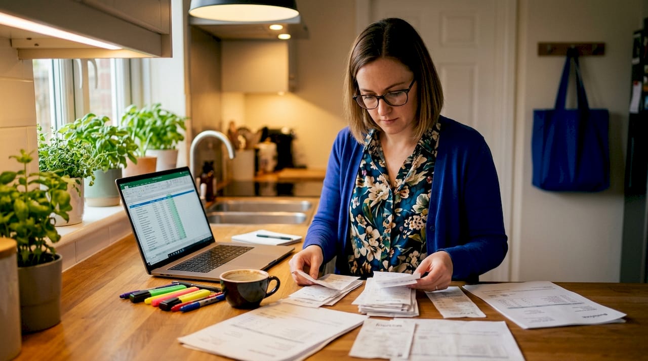 Accountant sorting receipts and business expense documents