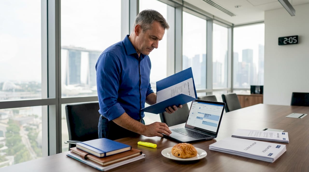 Secretary setting up documents for board meeting
