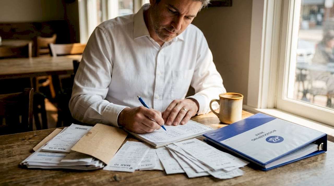 Bookkeeper organizing monthly business documents